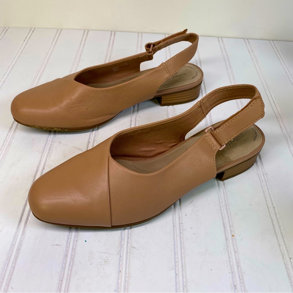 Clarks Juliet Praline leather sling back flats